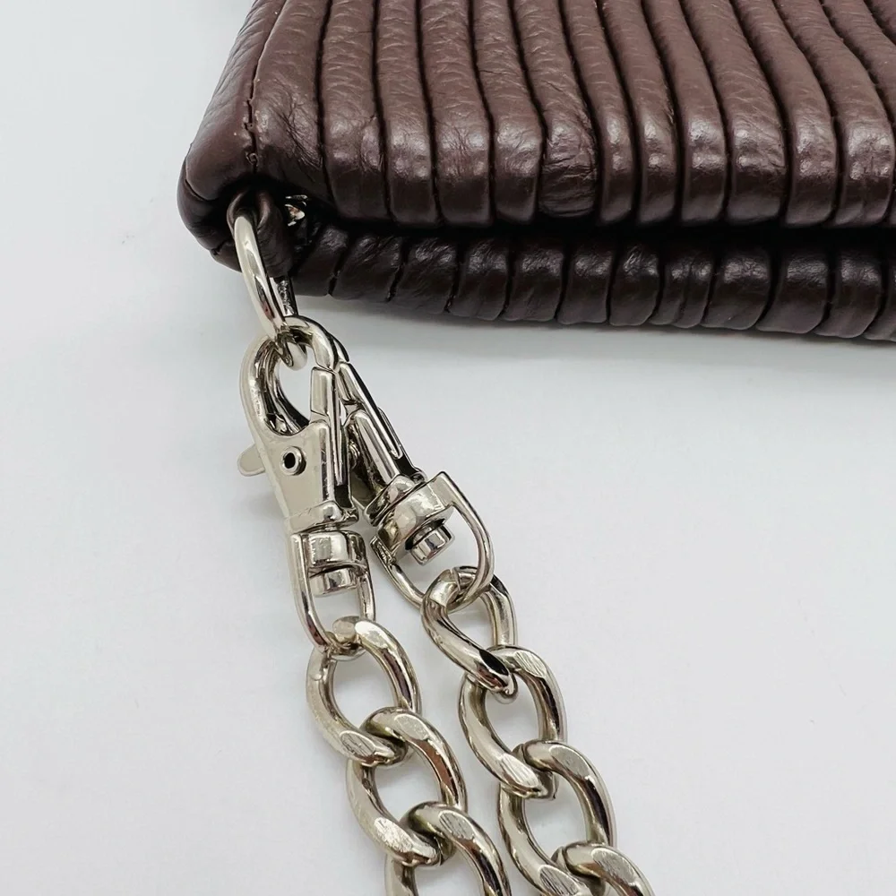BODHI BROWN PEBBLED LEATHER SHOULDER BAG OR CLUTCH WITH SILVER CHAIN STRAPS